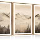 Nature Misty Forest Framed Canvas Wall Art Set, Foggy Landscape Wall Decor, Watercolor Pine Tree Wall Painting, Large Mountains Art Print for Living Room, Bedroom, Office - 24"X36"X3