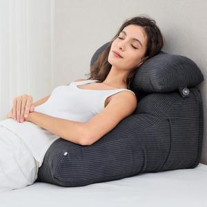 Sasttie Wedge Pillow Set, 2PCS Reading Pillow for Sitting, Bed Wedge Pillow Headborad for Sleeping, After Surgery, Acid Reflux, Leg and Back Support, with Neck Cushion, 23"x11.5"x23", Dark Grey