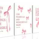 Coquette Pink Bow Canvas Wall Art Set of 3, Inspirational Bible Verses Decor Posters Pictures Prints Aesthetic for Girls Room College Apartment Living Room Bedroom Framed 24x16 Inch, 24L x 16W Wrapped Canvas