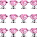 12 Pack Pink Crystal Cabinet Knobs 1.2" Diamond Glass, Girl Vanity Desk Handles, Cute Bathroom Cabinet Pulls for Dresser Drawer, Decorative Drawer Knobs with Screws (Clear Pink)