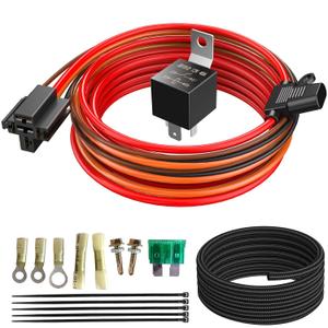 Electric Fuel Pump Relay Kit, 40 AMP Waterproof Heavy Duty Relay Wiring Harness with Nylon Wire Loom & Long Wires, 12V Fuel Pump Bypass Switch Universal Fit (P/N 30247)
