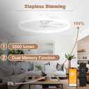 VOLISUN Low Profile Ceiling Fans with Light and Remote,23.6in Modern Bladeless Ceiling Fan with Lights,3000K-6500K Dimmable Flush Mount LED Fan Light,White Fandelier Ceiling Fans for Bedroom