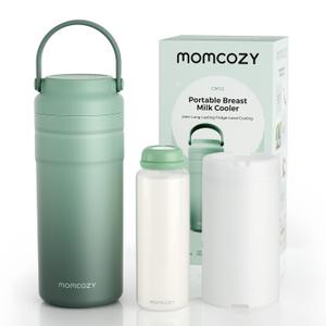 Momcozy Portable Breast Milk Cooler for Travel, 24H Ice-Free Cooling Breastmilk Storage Bottles Container, 12 Ounces Leak Proof Outdoor Small Freezer, Baby Breastfeeding Essential for New Moms (Green)