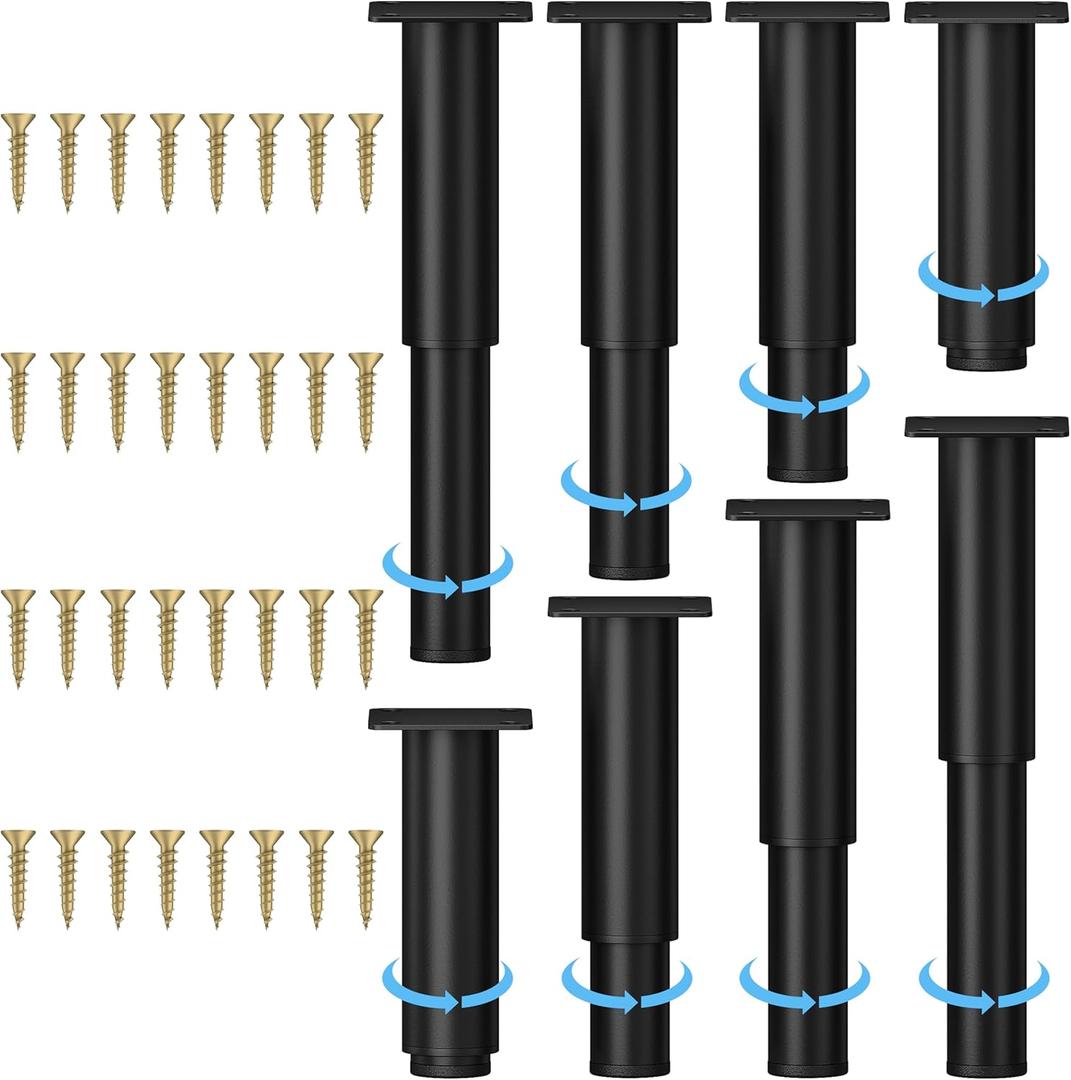Metal Adjustable Furniture Legs 5.12-9.45 inch, Sofa Legs Cabinet Legs Adjustable Height Replacement Support Legs for Bed/Couch/Dresser/Chair/Coffee Table,Legs for Furniture Set of 8-Black