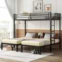 Bellemave Triple Bunk Bed for Kids, Detachable Twin Over Twin Over Twin Metal Bunk Bed with Guardrails, Ladder & Storage, Converts to 3 Separate Twin Beds, Easy to Assemble (3 Bunk Beds for Kids) (Black Wood)