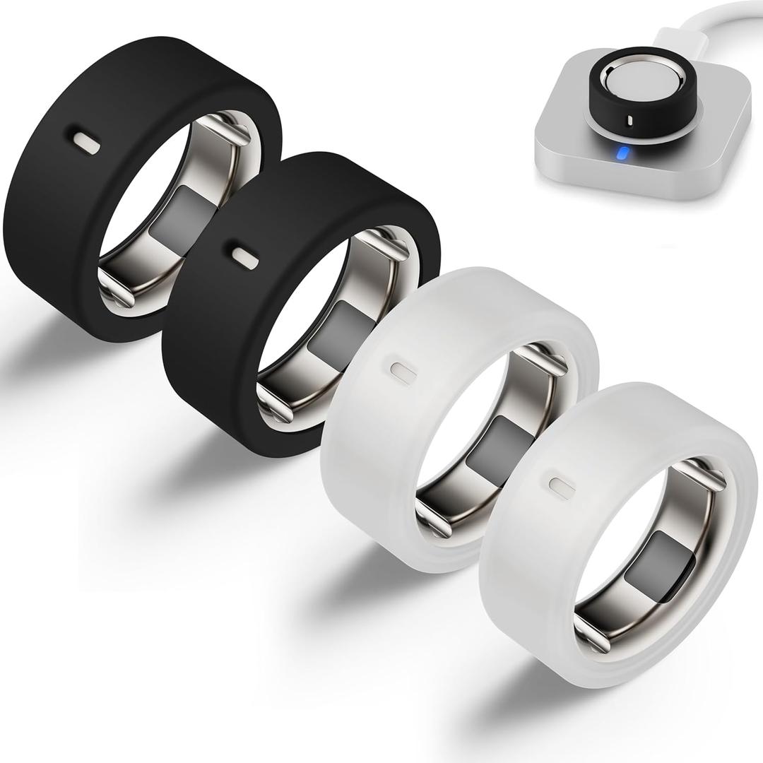 Protector Compatible for Oura Ring 4/Gen 4 Ceramic/Gen 3 Cover,Silicone Anti-Scratch Elastic Ring Finger Case Woking Out Gym for Women Men- 2Black+2Clear-L for 12/13/14/15