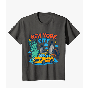 New York City Icons Cartoon Style Kids Trip Travel Souvenir T-Shirt, M