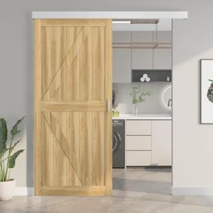 Barnsmith 6FT Sliding Barn Door Hardware Track Kit with Handles, Low Clearance Aluminium Alloy Box Rail Track, Silvery