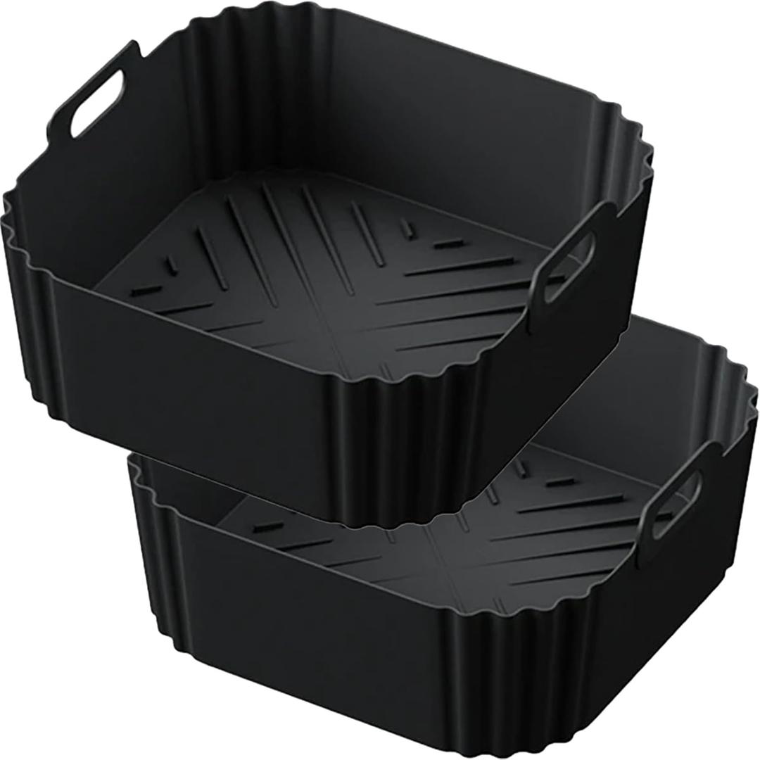AF140 UK Silicone Air Fryer Liners for Ninja Air Fryer AF180 AF181, for COSORI 5.5 6L, 2pcs Reusable Airfryer AF141 UK Silicone Trays for Philips HD9270, 9 Inch Square Non-Stick Air Fryer Acc