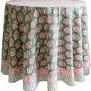 ATOSII Roma Green 100% Cotton Round Tablecloth, Handblock Print Floral Table Cloth for Kitchen Dining Linen I Parties, Weddings, Outdoors, Spring Summer Decor, 90" Inches Round