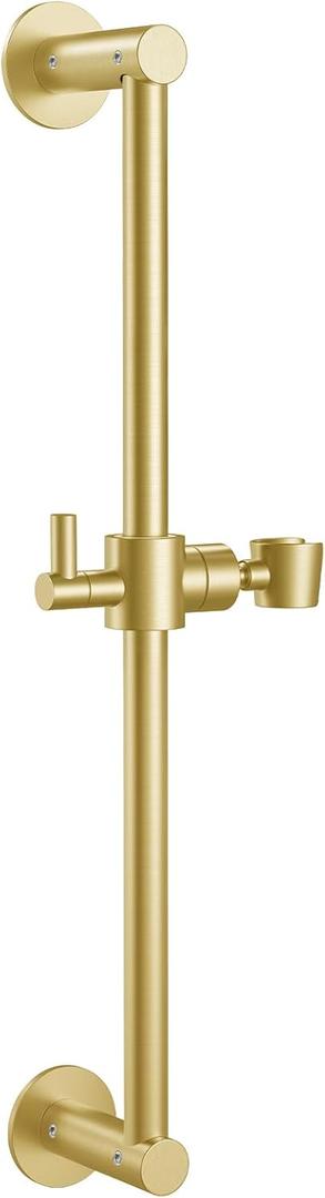 Shower Slide Bar Adjustable Handheld Shower Head Holder Wall Mount - 15inch All-Metal Shower Head Slide Bar Compatible with Bathroom Drill Free Glue Installation - Brushed Gold