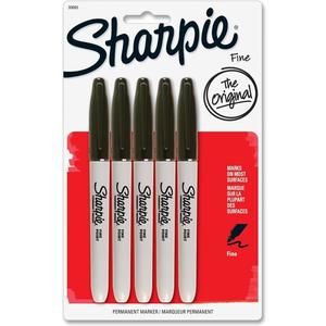 Fine Point Permanent Marker, Black, (5 packs of 5 markers)