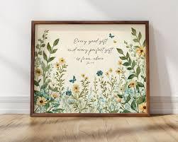 Christian Floral Scripture Canvas Wall Art Wildflower Bible Verse Wall Decor Picture Psalm Religious Faith Art Poster Print for Living Room Bedroom Decoration 12x16in