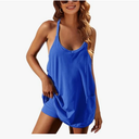 Lentta Womens Athletic Sleeveless Mini Dress with Built-in Shorts V Neck Spaghetti Strap Sundress.M