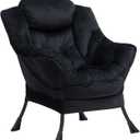 HollyHOME Lazy Chair with Armrest and Side Pocket, Comfy Accent Lounge Chair,Leisure Sofa Armchair for Living Room, Bedroom, Dorm, or Small Spaces, Oversized Reading Sofa Chair,Velvet Black