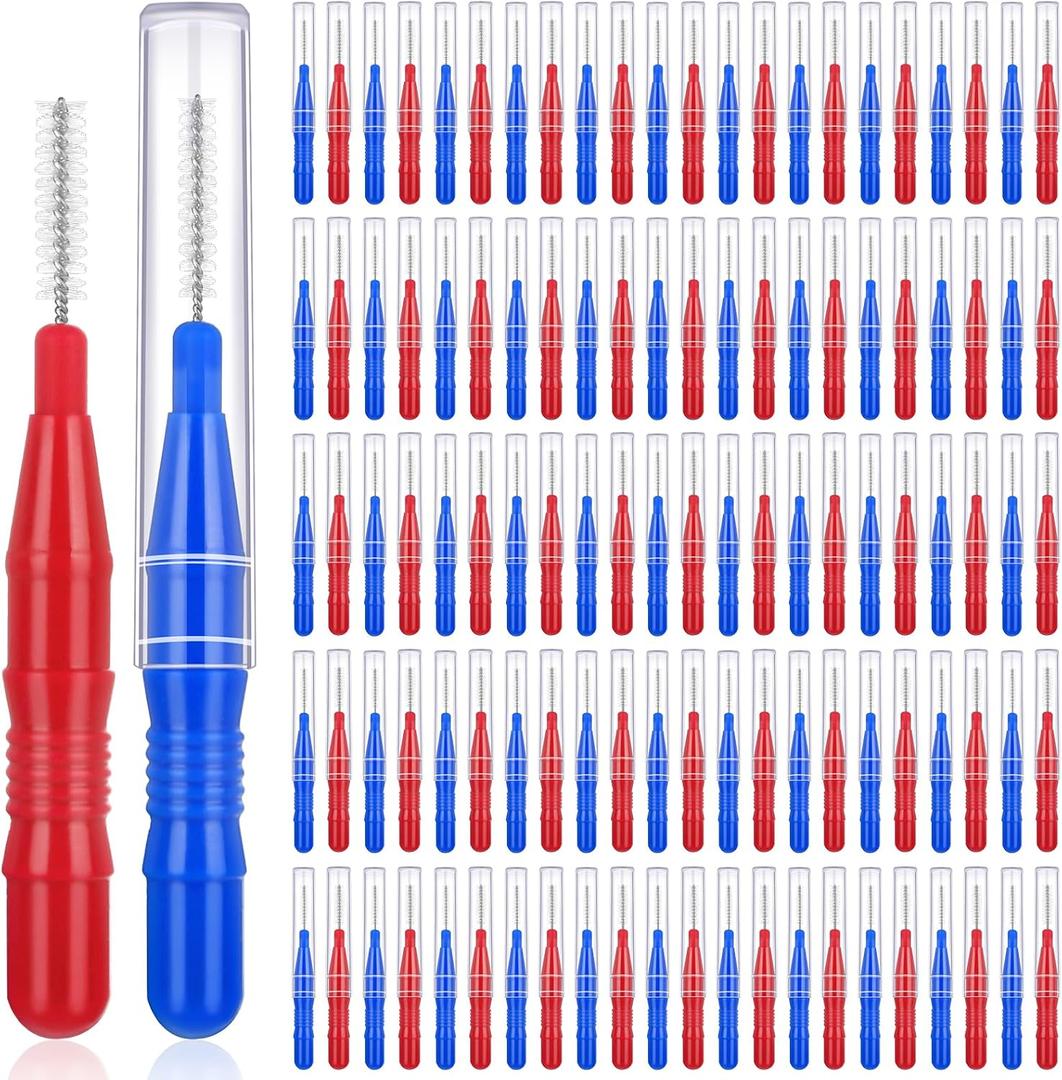 120Pcs Interdental Brushes 2 Sizes, 360 Bendable Soft Bristles Braces Brush Dental Brushes Between Teeth Gum Interdental Brushes for Gum Braces Oral Teeth Cleaning Tool (Blue + Red)
