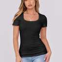 ANRABESS Women Short Sleeve Tops Scoop Neck Ribbed Knit Slim Fitted Basic Tee Shirts Casual Summer Clothes 2025 Fall Outfits (Medium, Black)
