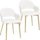 VECELO Velvet Dining Chairs Set of 2, Modern Upholstered Kitchen Chairs with Cushion, Padded Backrest and Metal Legs, White