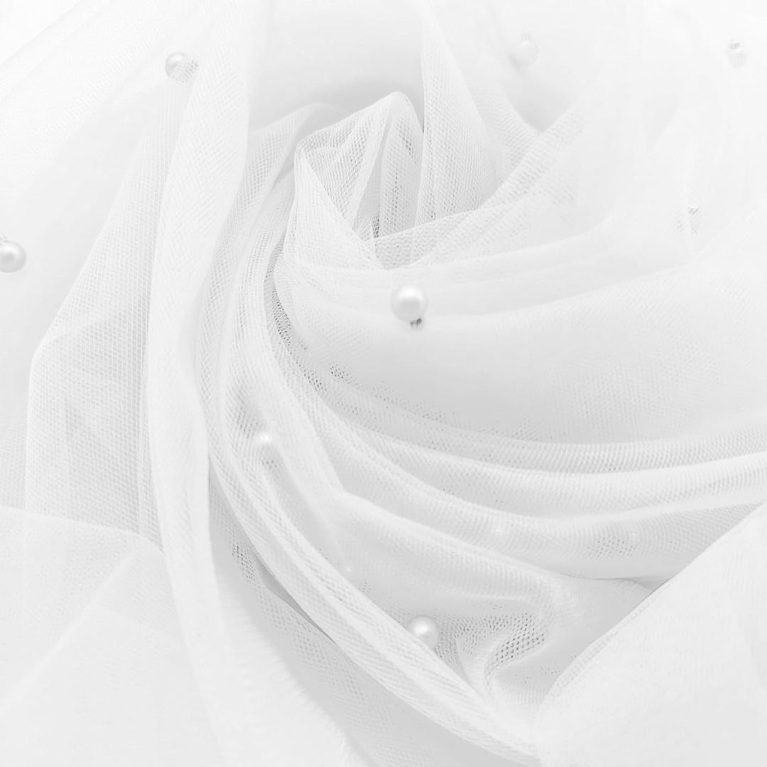 Wedding Veils Pearl Veil White/Ivory Bridal Veil with Cathedral Comb One Layer Royal Pearl Veil Wedding Gorgeous Bridal Tulle (Color : Ivory, Item Length: 100cm)