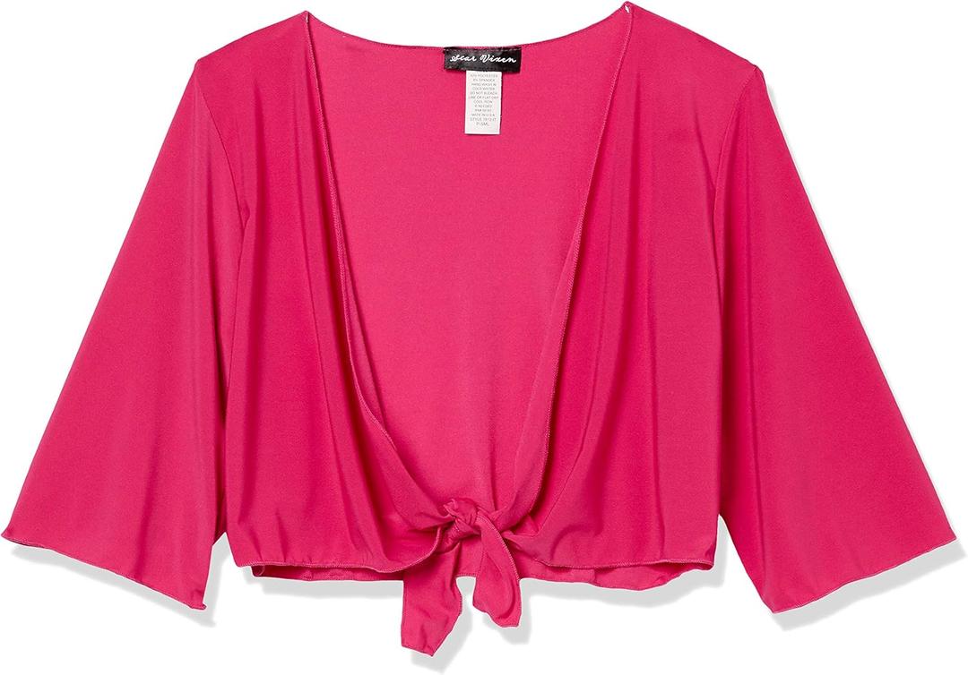 Star Vixen Women's Petite Tie Front Elbow Sleeve Cardigan (Pink, XL)
