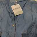 Omoone Women's 3/4 Sleeve Denim Crop Top Tie Knot Shirt Cardigan (X-Large, Light Blue)