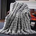 Faux Fur Throw Blanket, 1000GSM Fluffy Soft Bubble Blanket for Couch Bed, Cozy Plush Warm and Thick Blanket, Fuzzy Rabbit Throw for Living Room Bedroom 50''*60'' Light Grey