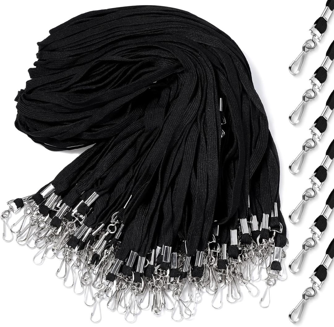 Epakh 200 Pcs Lanyards for ID Name Badge Holder Neck Lanyard Flat with Clips Neck Straps for Office School Nurse (Black)