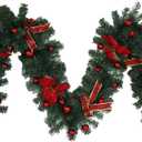 YYZKYTO 9ft Christmas Wreath Decorations Festive Christmas Wreath Garland with Flower and Red for Fireplaces Christmas Tree Stair Doors Commemoration Day