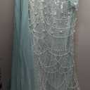 VOUIAO Women Sequin Beaded Mermaid Formal Evening Gown Long Sleeve Prom Dress Bodycon Wedding Guest Party Cocktail Maxi Dress Mint Blue M