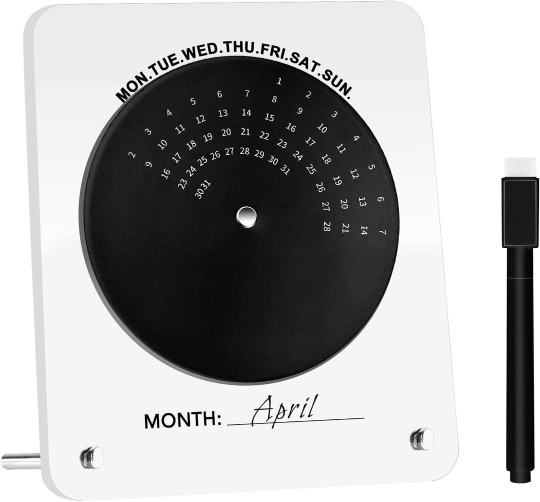 Acrylic Calendar 2026, Creative Modern Minimalist Style Rotating Disc Perpetual Desk Calendar, Acrylic Calendar Desktop Decoration for Women, Home Office Decor Shelf Decoration, Reusable Annually (White)