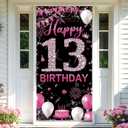 Happy 13th Birthday Decoration for Girls, Fabric 13th Birthday Banner Backdrop Hot Pink, 13 Year Old Birthday Party Yard Sign Photo Booth Props Door Decor, Indoor Outdoor(3 x 6.1ft)