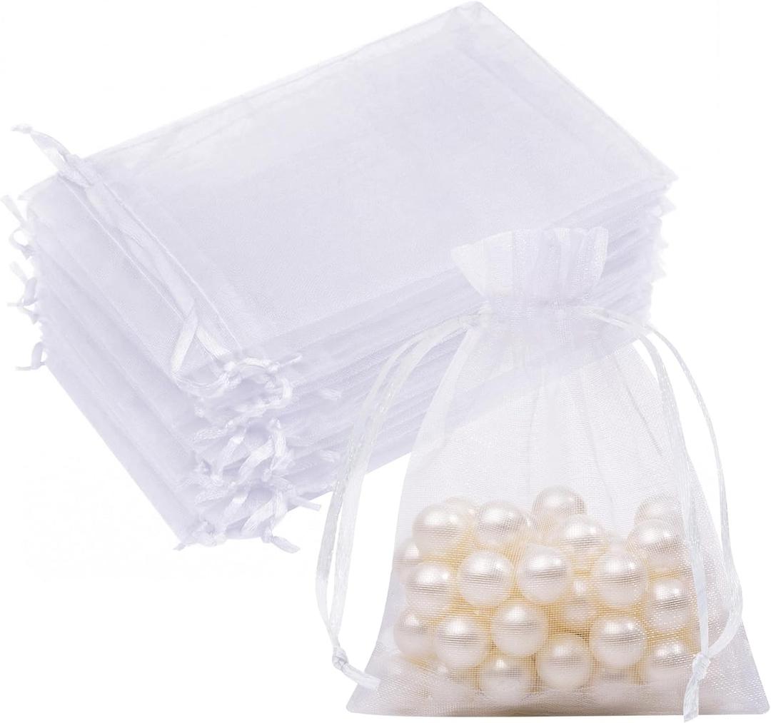 50 PCS White Organza Bags 3x4, Small Mesh Gift Bags Drawstring Mini Sheer Pouches Cute Goodie Baggies for Jewelry Candy Treats Sachet Mother's Day Wedding Birthday Party Favors Gifts Wrapping