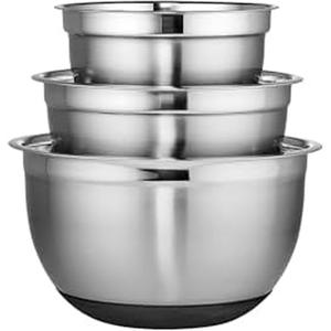 Chicago Metallic Stainless Steel Soft Base Bowls, Versatile Nesting Mixing Bowls for Every Kitchen Task, Set of 3