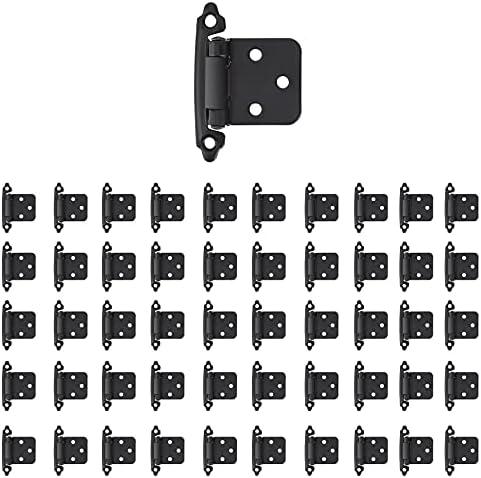 Overlay Cabinet Hinges 1/2 Inch 50 Pack (25 Pairs) Face Mount (Matte Black, Screws Included)