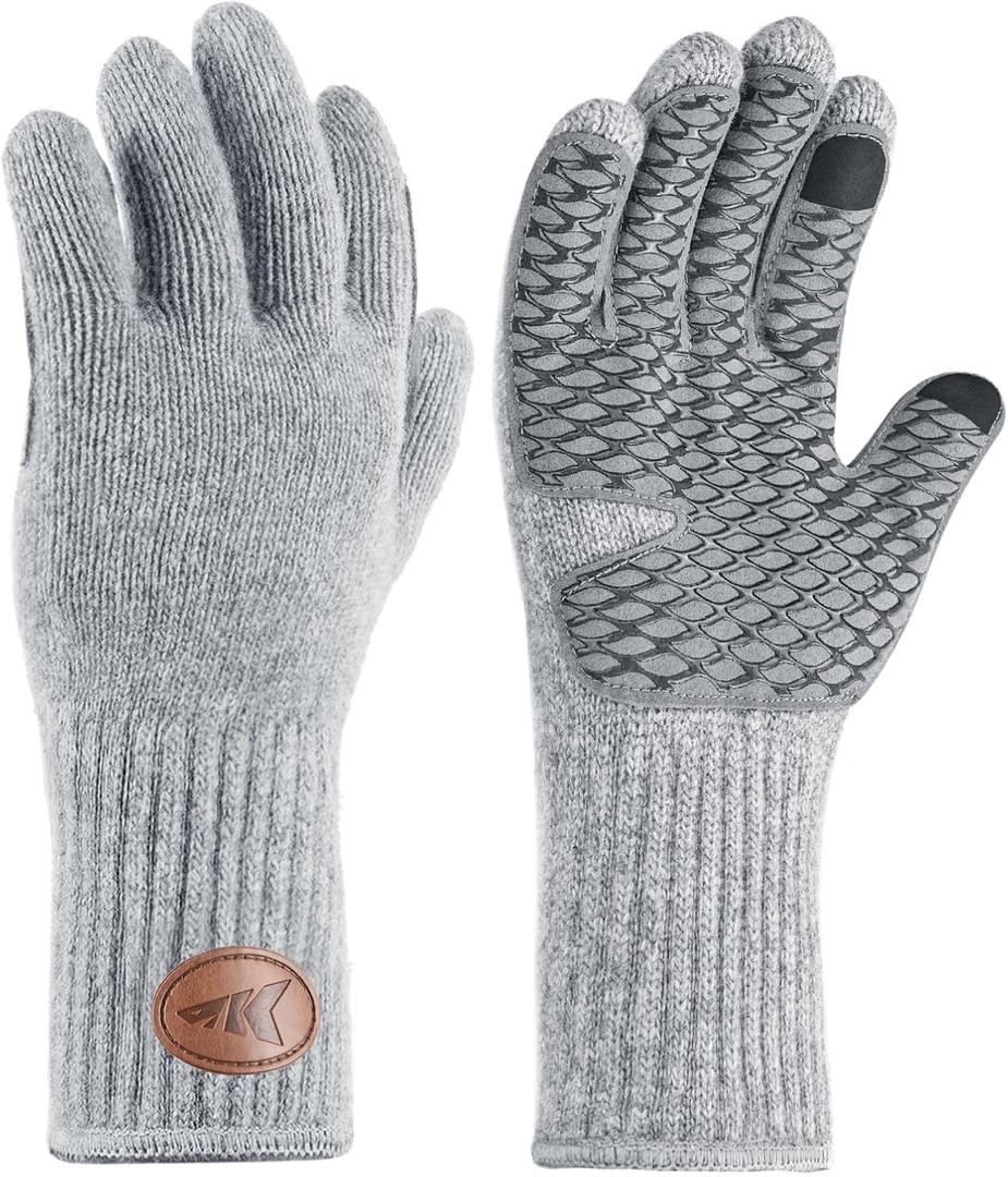 KastKing Bully Wooly Full Finger Gloves, Wool Fishing Gloves,Extended Cuff, Winter Gloves for Ice Fishing, Hunting, Hiking (Gray)