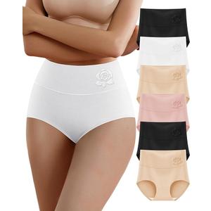 YDQ Women's Cotton Underwear High Waisted Comfortable Tummy Control Stretch Soft Full Coverage Breathable Briefs 5-6 Packs, Size XL