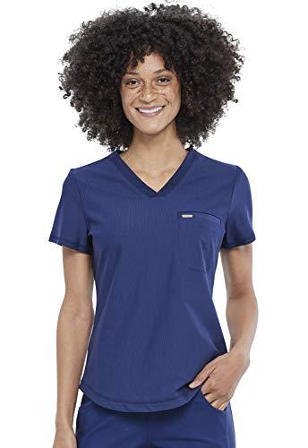 Cherokee Scrubs for Women V-Neck Top – Tuckable Contemporary Fit Top, Stretch Knit, Moisture-Wicking, Shirttail Hem CK819, L Navy