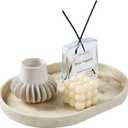 Natural Travertine Textures Tray, 13" Oval Vanity Decorative Tray for Countertop, Perfume, Candles, Jewelry Dish Tray