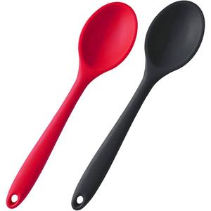 W WBLD Silicone Nonstick Mixing Spoons Set 2, High Heat Resistant, Hygienic Design Cooking Baking Spoons Set for Stirring, Mixing and Serving,Red and Black with Color Box