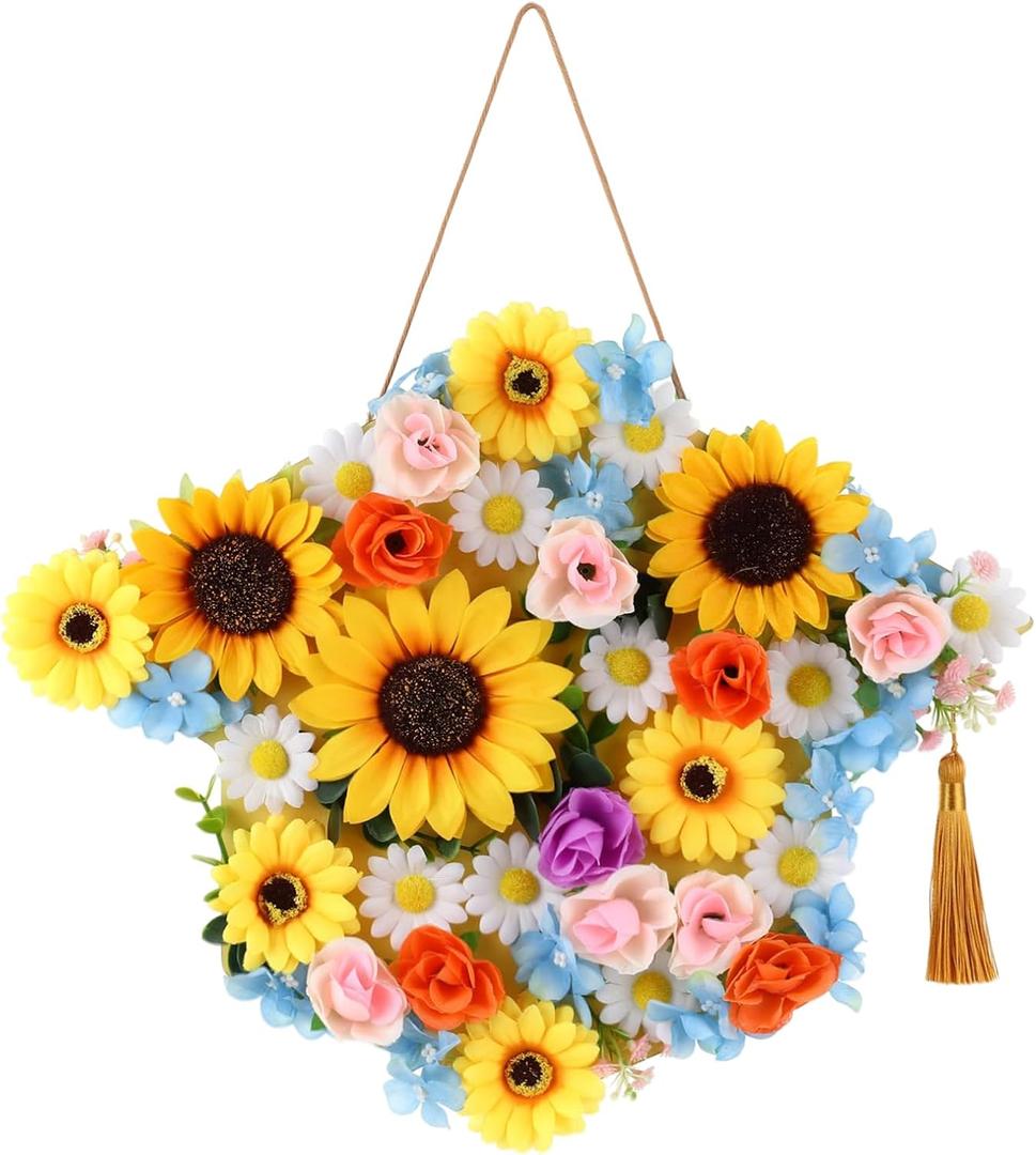Graduation Wreath for Door Sunflower Graduation Decoration 2026 Floral Wreath Hanging Decor for Front Door Porch Window Wall College High School Ceremony Party Supplies