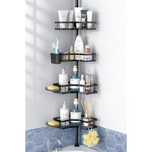 Corner Shower Caddy Tension Pole: 4tier Adjustable Rustproof Bathroom Organizer Shelves - Bathtub Shampoo Rack 43.5-120 inch