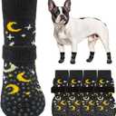 SCENEREAL 6Pcs Anti Slip Dog Socks to Prevent Licking Paws for Hot/Cold Pavement, Dog Grippy Socks for Hardwood Floors, Dog Shoes for Boots & Paw Protectors for Puppy Small Medium Large Senior Dogs (S(Pack of 4+2), Black Moon Star)