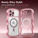3 x for iPhone 16 Pro Max Case: [Cute Wave Frame][Fit for MagSafe] Military Drop Shockproof Protection, Camera Protective Glossy Slim Magnetic Wavy Phone Cover for Women Girls 6.9'', Clear/Pink
