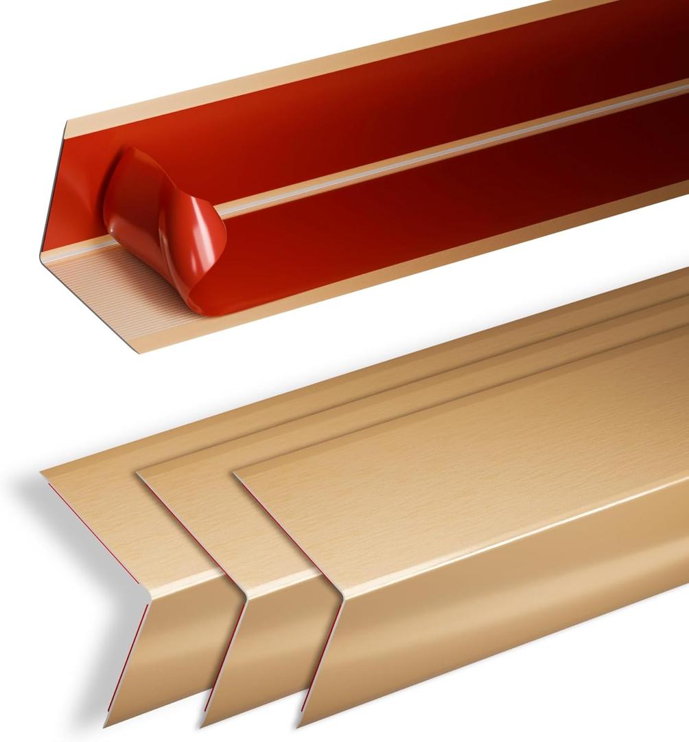 4PCS 48" Metal Corner Protectors, Aluminum Self Adhesive Corner Guards, Metal Wall Edge Protector Strip, Furniture Corner Protectors, Edge Trim for Cabinets and Kitchen Islands (Gold, 48"x1"x1")
