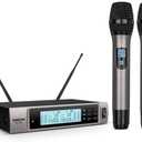 Professional Dual Dynamic Handheld UHF Wireless Microphone System, Wireless Handheld Microphone, 492ft Range for Home Karaoke/Meeting/Party/Church/Wedding SE100