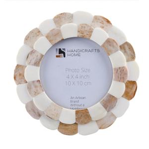 Handicrafts Home Photo Picture Frame - 4" x 4", Round Handmade Gift Photo Frames - Brown & White