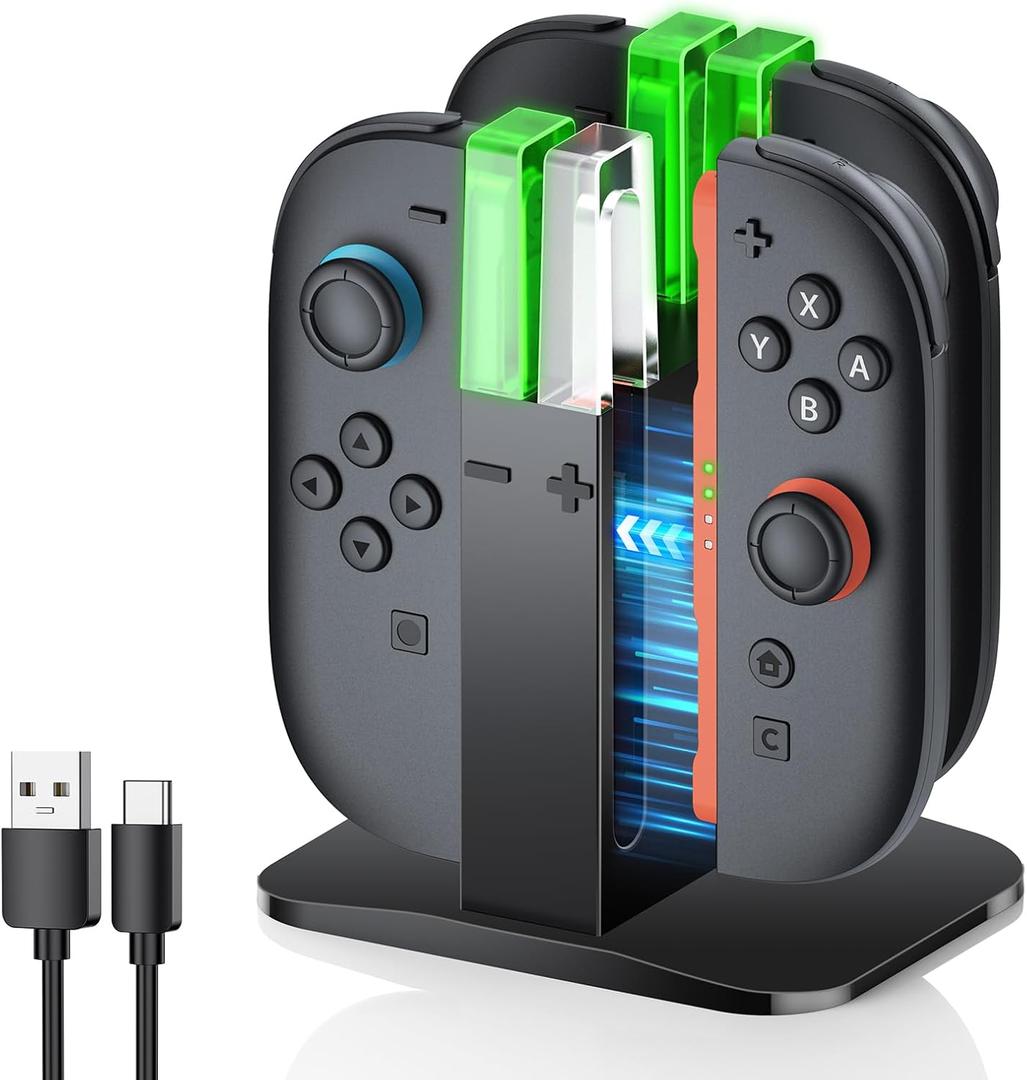 Charging Dock for Joycon 2 Controller, Charger Dock Station for Nintendo Switch 2 Accessories Kits with a USB Type-C Charging Cord (Black, 7.9 inch Switch 2)