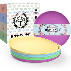 Homienly Wheat Straw Small Plates, Dessert Plates Set of 8, Wheat Straw Appetizer Plate for Snack, Side Dish, Unbreakable Microwave and Dishwasher Safe Mini Plate Set (5.7 inch, Memphis)