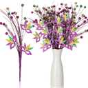 Norme Orme 6 Pcs 16 Inch Mardi Gras Picks Decoration Glitter Purple Green Gold Mardi Gras Floral Picks and Sprays Artificial Berry Stems Carnival Tree Branch Table Centerpiece for Party Vase Ornament