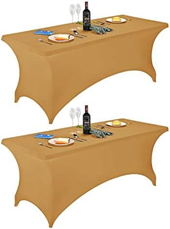 FORLIFE 2Pack Spandex Table Covers，Fitted Tablecloth for Rectangular Tables, Stretch Patio Table Covers, Universal Spandex Table Cover for Wedding, Banquet, Party (6ft, Gold)